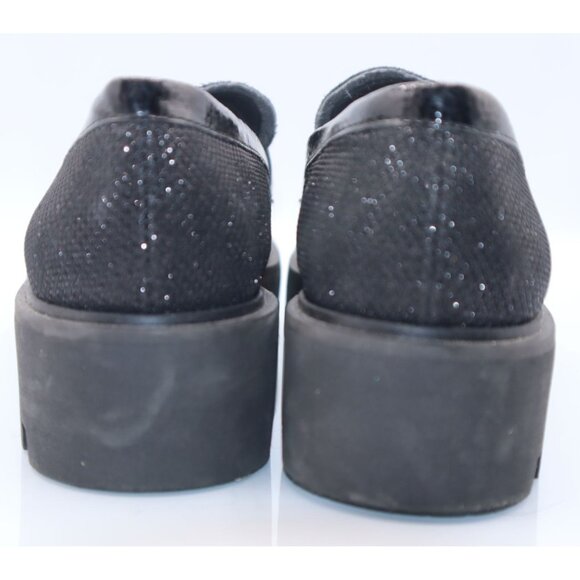 Franco Sarto Black Glitter Platform Loafers Lug Chuncky Heel Womens Size 7.5 - Picture 3 of 8